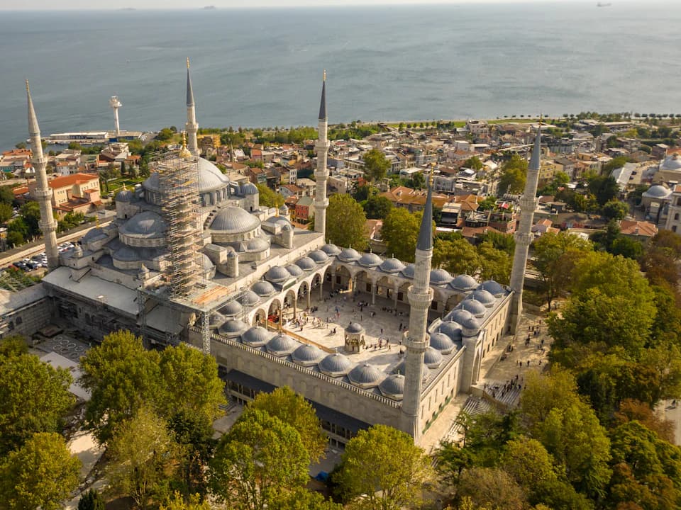 Aerial view of the Blue Mosque in Sultanahmet